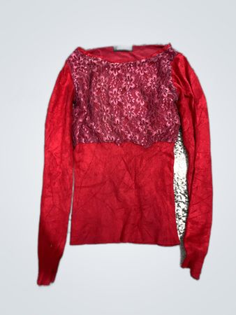 Red Long Sleeve Top with Lace Details