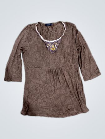 Mango Embroidered Brown Blouse