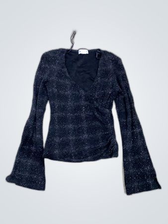 Black Sequined Wrap Blouse