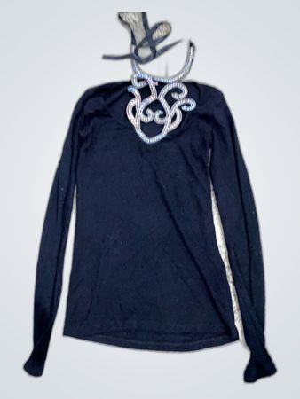 Unbranded Black Long-Sleeve Knit Sweater with Beaded Neck Embellishment