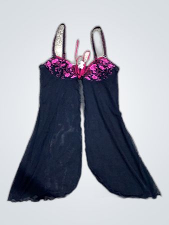 Black Chemise with Pink Floral Details