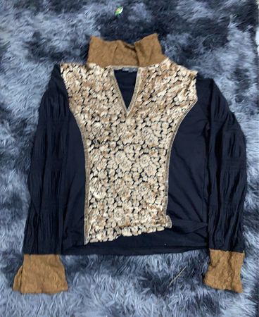 Black and Beige Floral Blouse