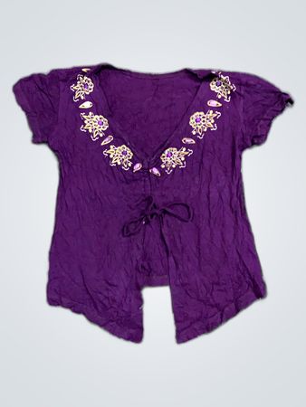 Purple Embroidered V-Neck Blouse