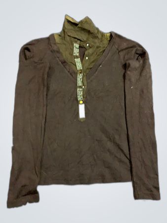 Brown Long Sleeve V-Neck Blouse