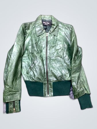 Green Leather Bomber Jacket