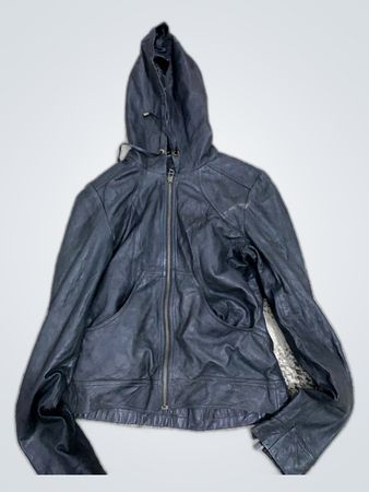 Black Leather Hooded Jacket