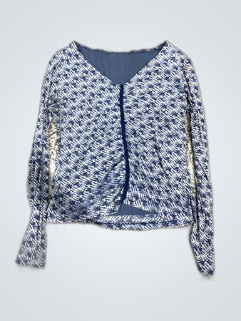 Blue and White Plaid Long Sleeve Top