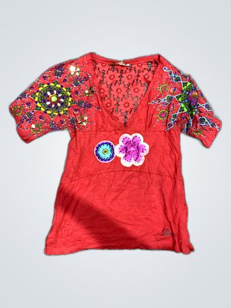 Embroidered Red Lace Blouse
