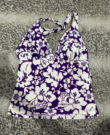 Purple Floral Halter Bikini Top