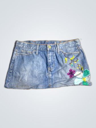 Embroidered Denim Mini Skirt