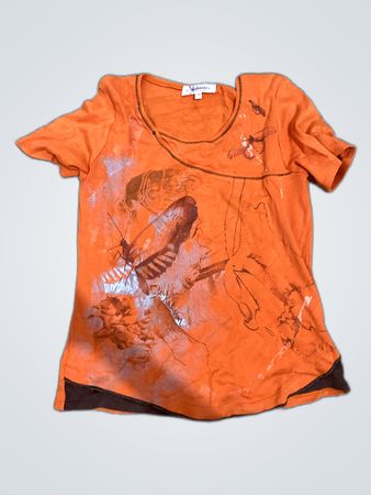 Mango Printed Butterfly Orange T-Shirt