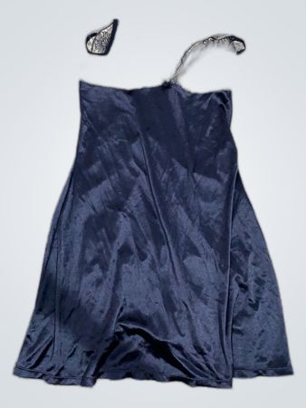 Black Satin Chemise with Lace Trim