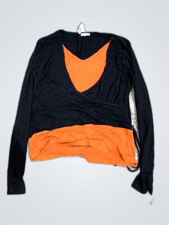 Zara Black and Orange Wrap Blouse