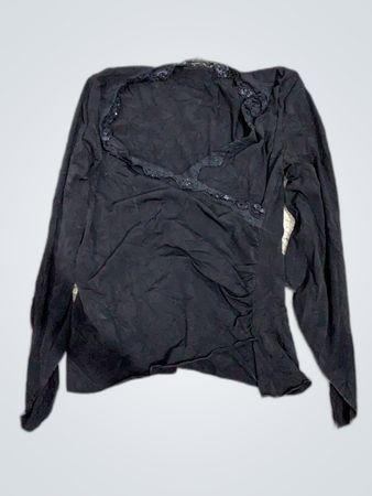 Unbranded Black Lace Trim Long Sleeve Blouse