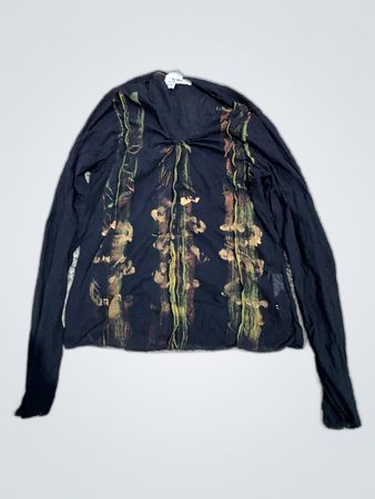 Black Long Sleeve Top with Floral Design