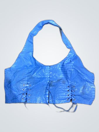 Blue Crocodile Print Faux Leather Bustier Top