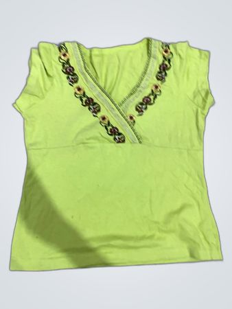 Unbranded Green Embroidered V-Neck Blouse