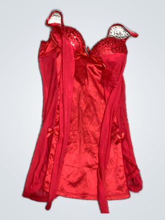 Red Satin Sequin Babydoll Lingerie