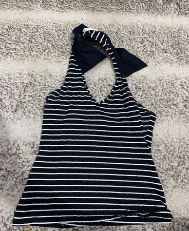 Black and White Striped Halter Top