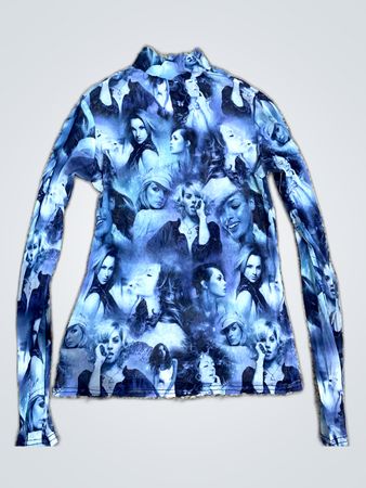 Printed Sheer Long Sleeve Blouse