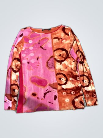 Long-Sleeve Pink and Orange Patterned Top