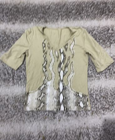 Beige Snake Print V-Neck Blouse