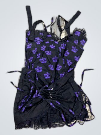 Unbranded Purple Crown Print Lace-Up Bustier Top