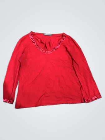 Mango Red Sequined V-Neck Blouse