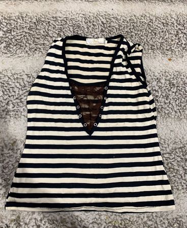 Amour Striped Lace-Detail Tank Top