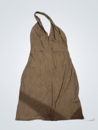 Brown Ribbed Spaghetti Strap Mini Dress
