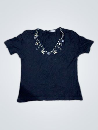 Zara Black Beaded V-Neck Top