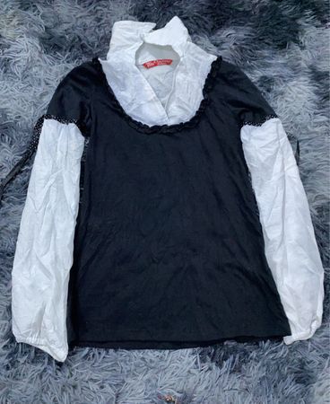Black and White Ruffle Sleeve Blouse