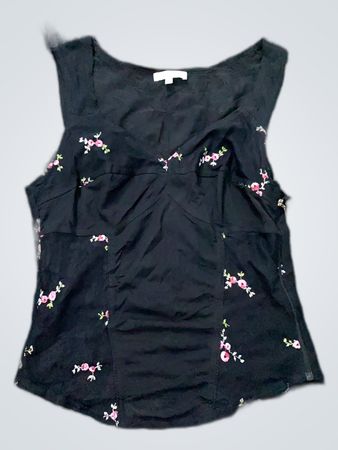 Zara Black Floral Embroidered Sleeveless Blouse