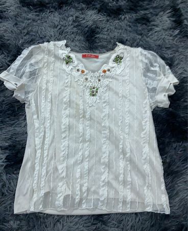 Free People Embroidered Ruffle Blouse