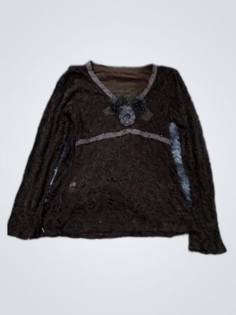 Black Lace Long-Sleeve Blouse