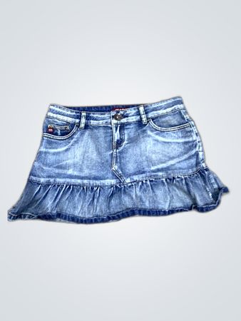 Mango Denim Ruffle Mini Skirt