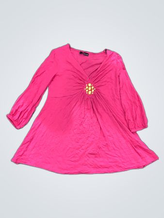 Mango Pink Long Sleeve V-Neck Mini Dress