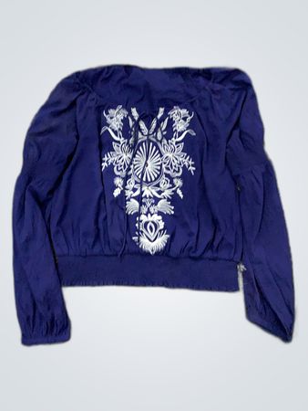 Navy Blue Embroidered Off-Shoulder Blouse