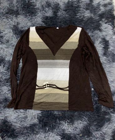 Unbranded Striped V-Neck Long Sleeve Knit Top