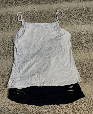 Unbranded White Tank Mini Dress with Black Distressed Skirt