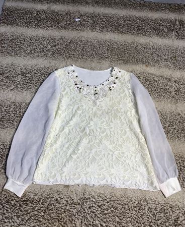 White Lace Sheer Sleeve Blouse