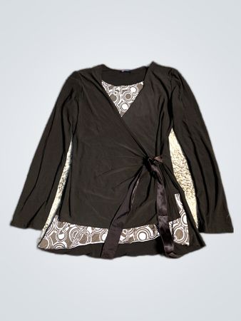 Brown Long-Sleeve Wrap Top