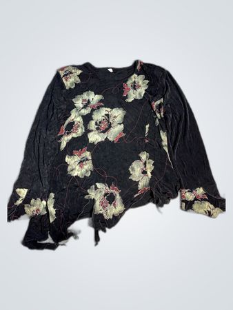 Unbranded Black Embroidered Floral Long Sleeve Blouse