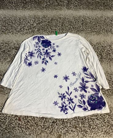 White Long Sleeve T-Shirt with Floral Design