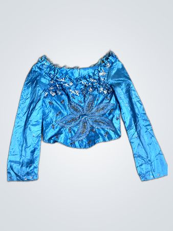 Blue Embroidered Satin Blouse