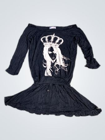 Black Off-Shoulder Graphic Mini Dress