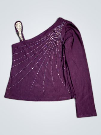 Purple One-Shoulder Sequined Blouse