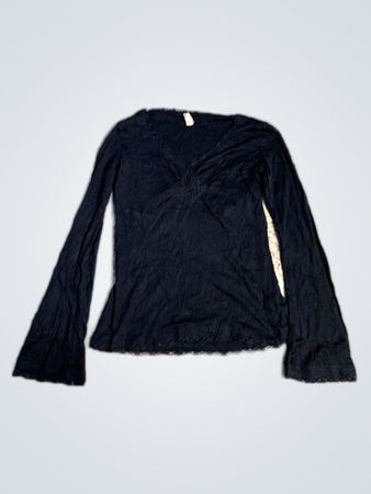 Free People Black Sheer Bell Sleeve Blouse