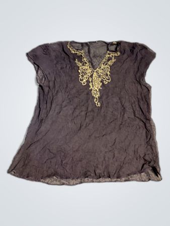 Sheer Embroidered V-Neck Blouse