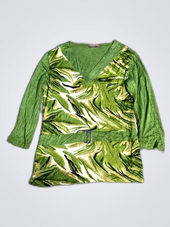 OASAP Printed Green V-Neck Blouse
